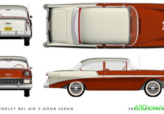 Chevrolet Bel Air 2door Sedan (1956) (Шевроле Бел Эир 2дверный Седан (1956)) - чертежи (рисунки) автомобиля